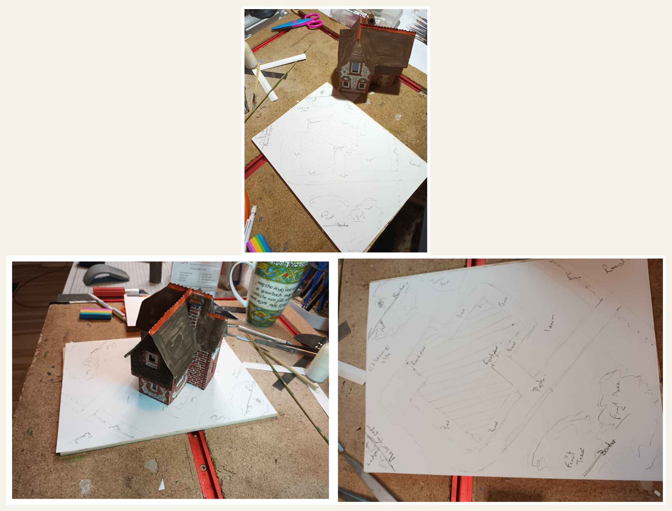 Paper diagram of the layout while visualising it with the actual cottage